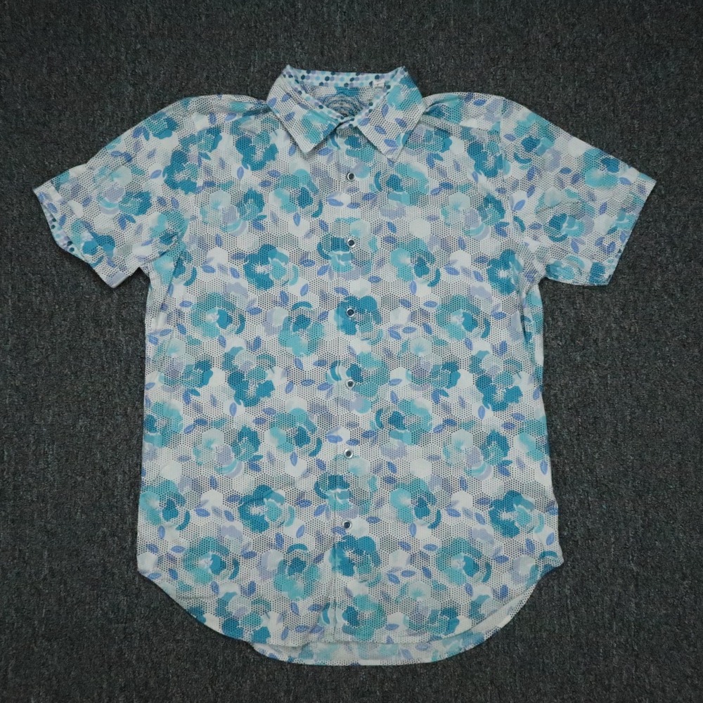Robert Graham Shirt Mens Small White Blue Floral Short Sleeve Button Colorful